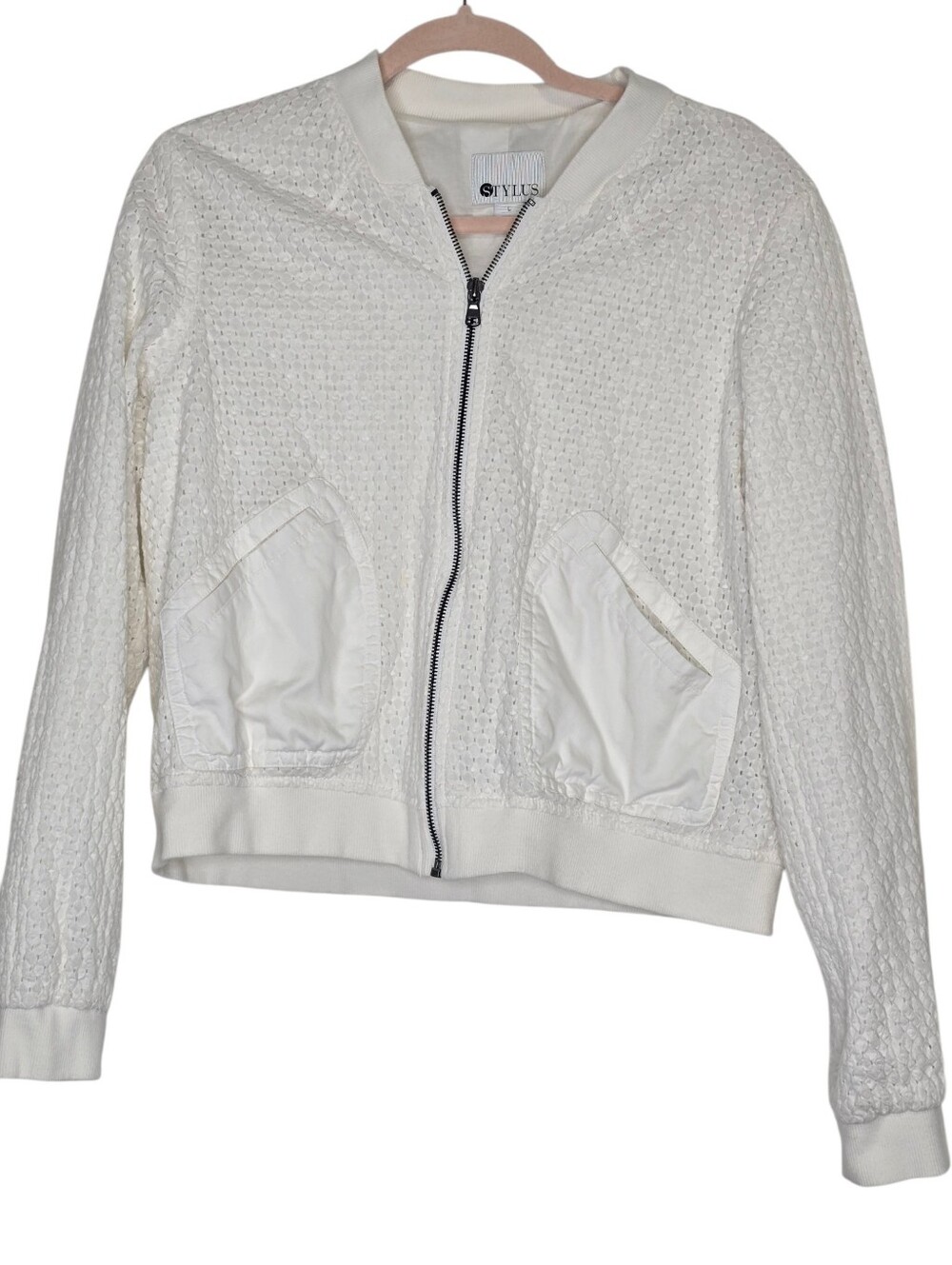 Stylus White Eyelet Bomber Jacket